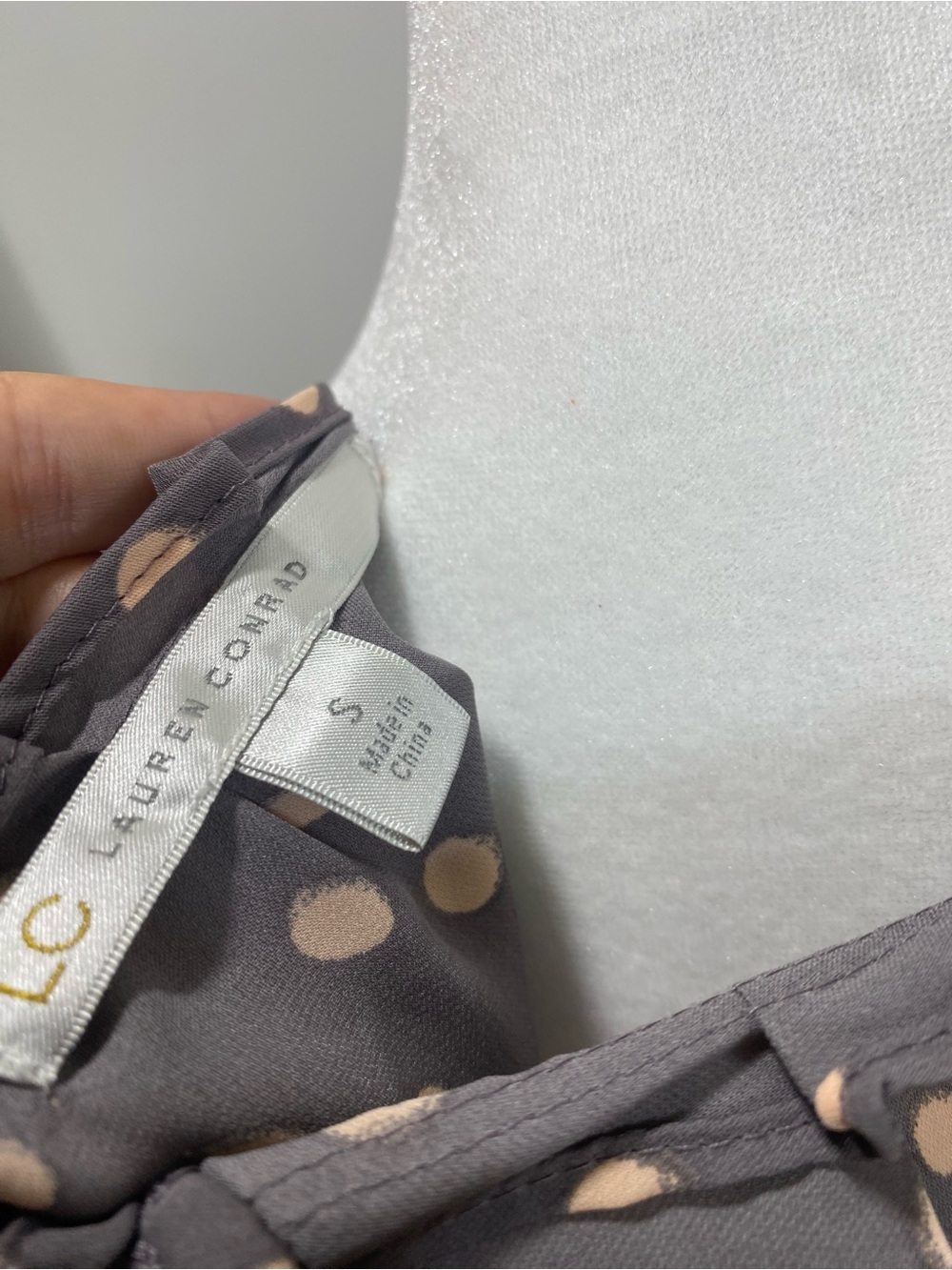 LC Lauren Conrad Taupe Blouse with Beige Polka Dots - Picture 3 of 3